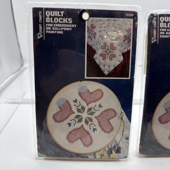 2 Vogart Stamped Quilt Blocks #8742M Embroidery or Painting 18X18 Country Heart - Picture 2 of 4